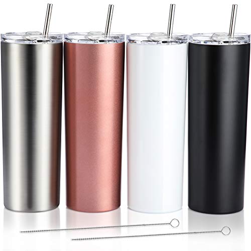 4 Pack Classic Tumbler Stainless Steel Double-Insulated Water Tumbler Cup  with Lid and Straw Vacuum Travel Mug Gift with Cleaning Brush (Rose