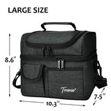 Tirrinia Insulated Lunch Bag, Leakproof Thermal Bento Cooler Tote for Women and Men, Dual Compartment with Shoulder Strap, 10.3" x 7.5" x 8.6", Charcoal