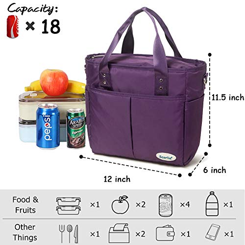 Large Insulated Lunch Cooler Bag with Multiple Pockets - Purple